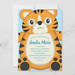 Tiger Birthday Party Blue Einladung