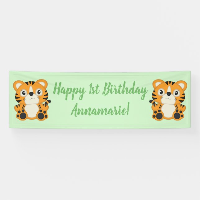 Tiger Birthday Party Green Banner (Horizontal)