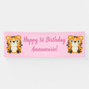 Tiger Birthday Party Pink Banner