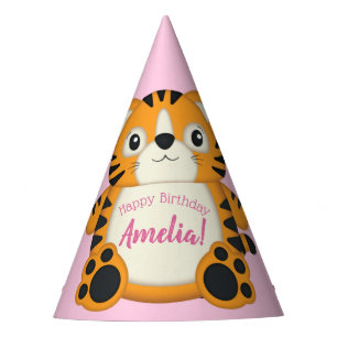 Tiger Birthday Party Pink Partyhütchen