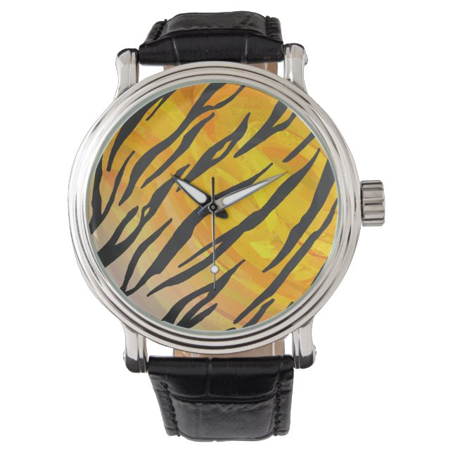 Tiger Black and Orange Print Armbanduhr (Vorderseite)