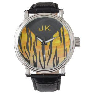 Tiger Black and Orange Print Armbanduhr