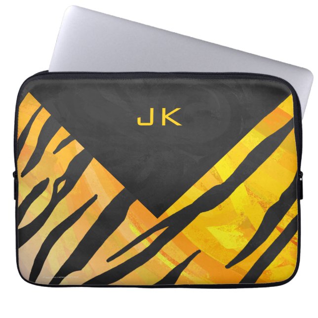 Tiger Black and Orange Print Laptopschutzhülle (Vorderseite)