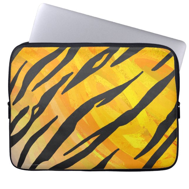 Tiger Black and Orange Print Laptopschutzhülle (Vorderseite)