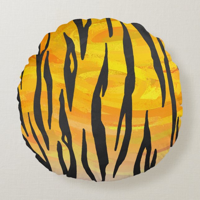 Tiger Black and Orange Print Rundes Kissen (Vorderseite)
