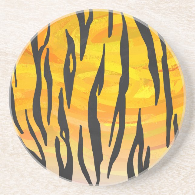 Tiger Black and Orange Print Sandstein Untersetzer (Vorne)