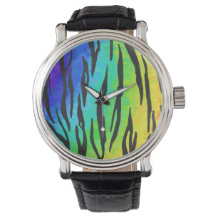 Tiger Black and Rainbow Print Armbanduhr