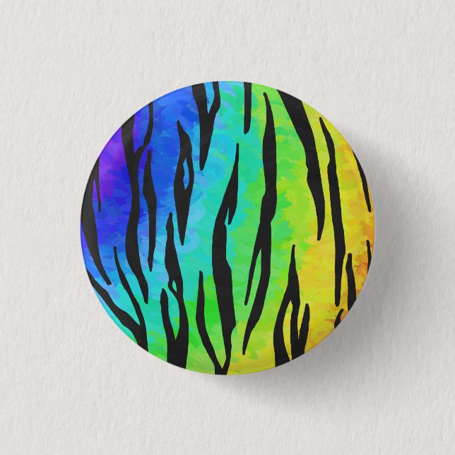 Tiger Black and Rainbow Print Button (Vorderseite)