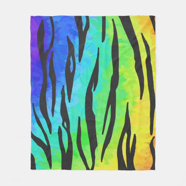 Tiger Black and Rainbow Print Fleecedecke (Vorderseite)