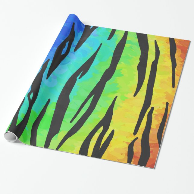 Tiger Black and Rainbow Print Geschenkpapier (Ungerollt)