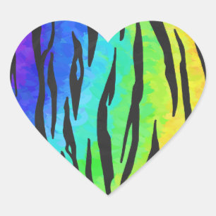 Tiger Black and Rainbow Print Herz-Aufkleber