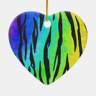 Tiger Black and Rainbow Print Keramikornament