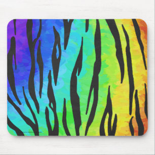 Tiger Black and Rainbow Print Mousepad