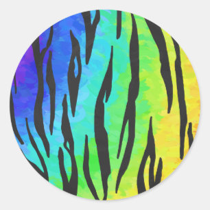 Tiger Black and Rainbow Print Runder Aufkleber