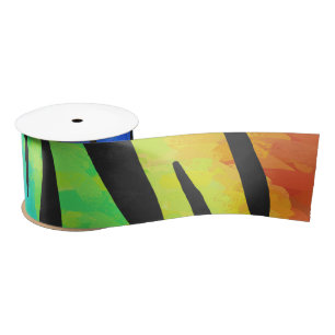 Tiger Black and Rainbow Print Satinband