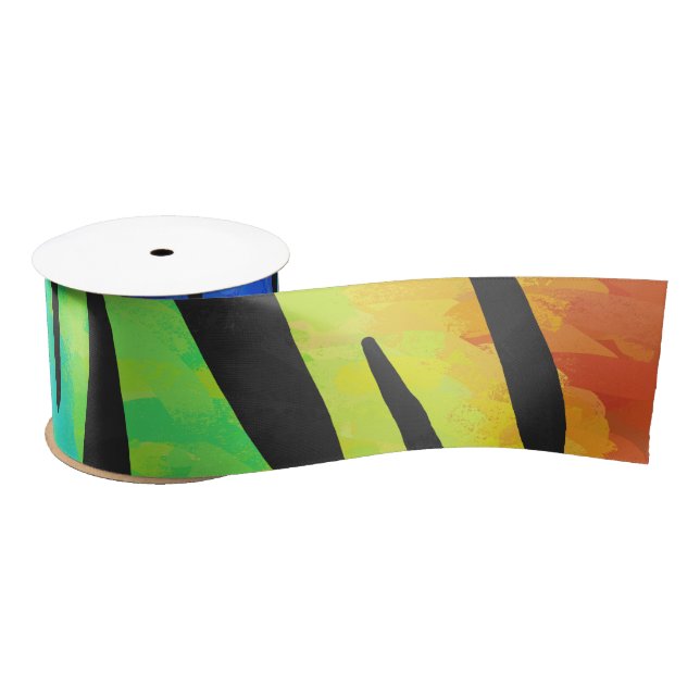 Tiger Black and Rainbow Print Satinband (Spule)