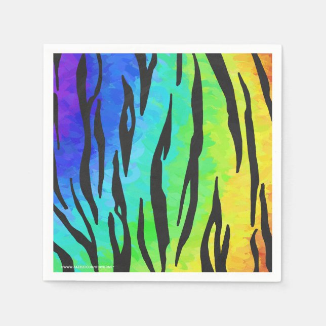 Tiger Black and Rainbow Print Serviette (Vorderseite)