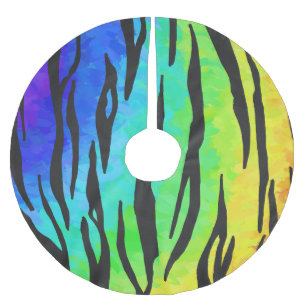 Tiger Black and Rainbow Stuff Polyester Weihnachtsbaumdecke