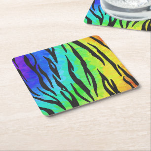 Tiger Black and Rainbow Stuff Rechteckiger Pappuntersetzer