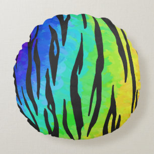 Tiger Black and Rainbow Stuff Rundes Kissen