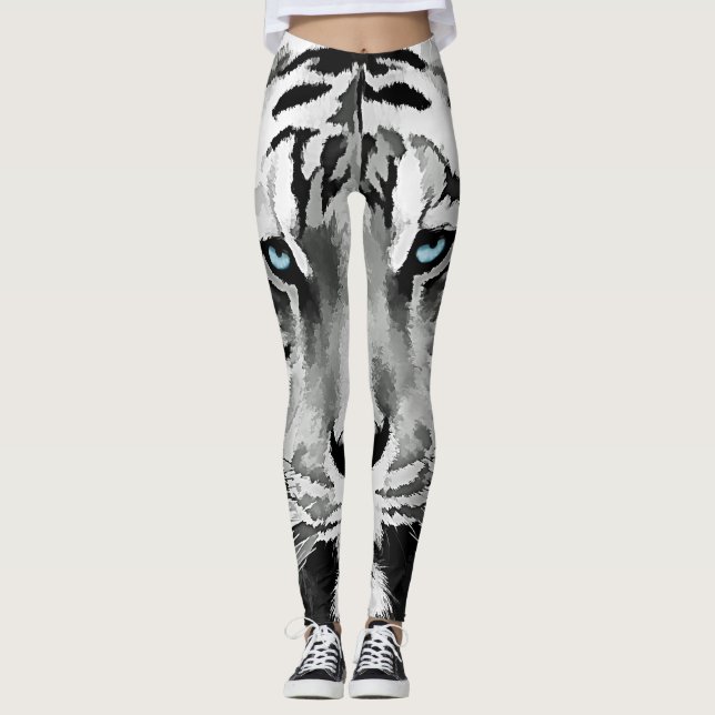 Tiger Black and White Blue Augen Leggings (Vorderseite)