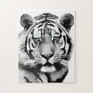 Tiger Black and White Blue Augen Puzzle