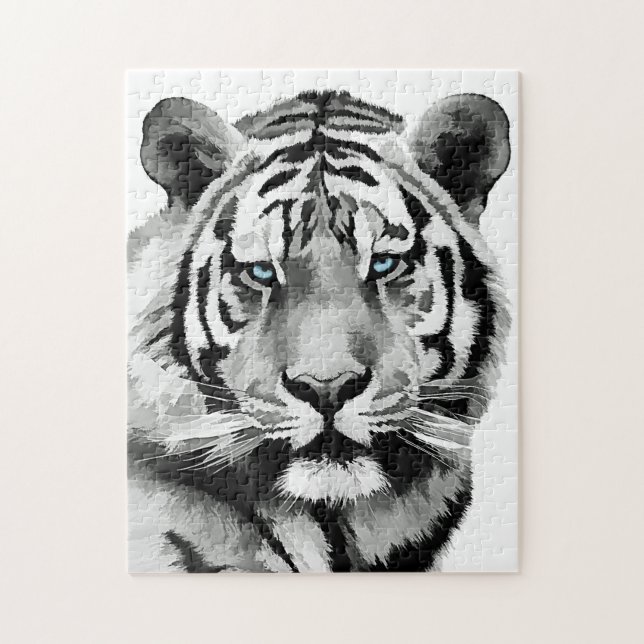 Tiger Black and White Blue Augen Puzzle (Vertikal)