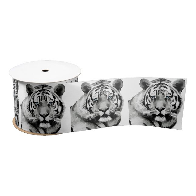 Tiger Black and White Blue Augen Satinband (Spule)