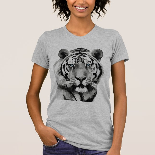 Tiger Black and White Blue Augen T-Shirt (Vorderseite)