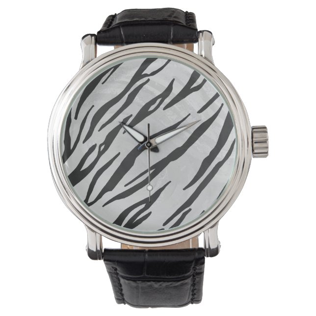 Tiger Black and White Print Armbanduhr (Vorderseite)