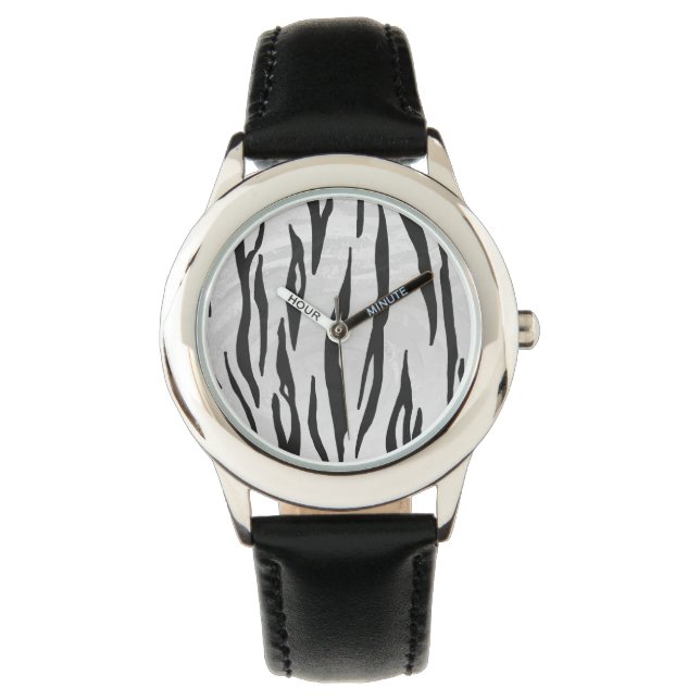 Tiger Black and White Print Armbanduhr (Vorderseite)