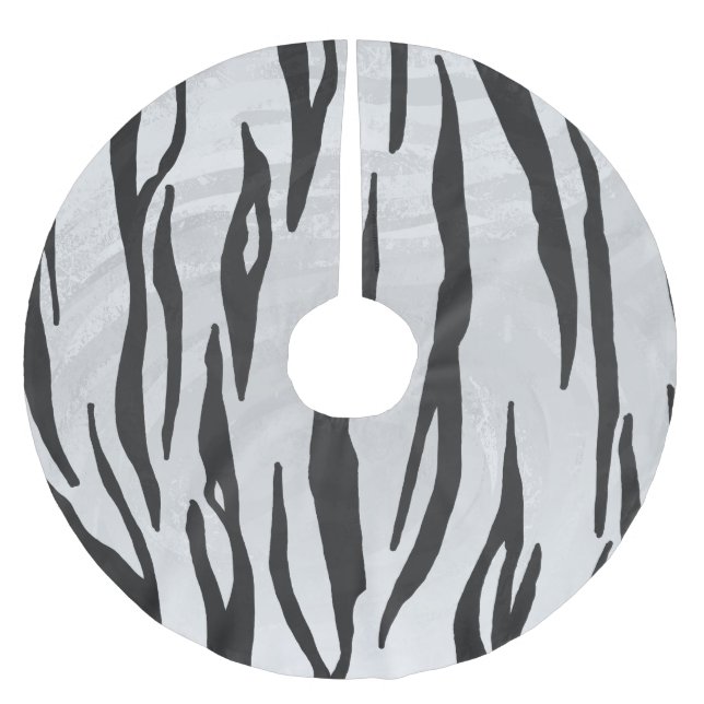 Tiger Black and White Print Polyester Weihnachtsbaumdecke (Vorderseite)