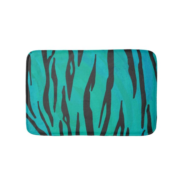 Tiger Black und Aquamarin Print Badematte (Vorderseite)