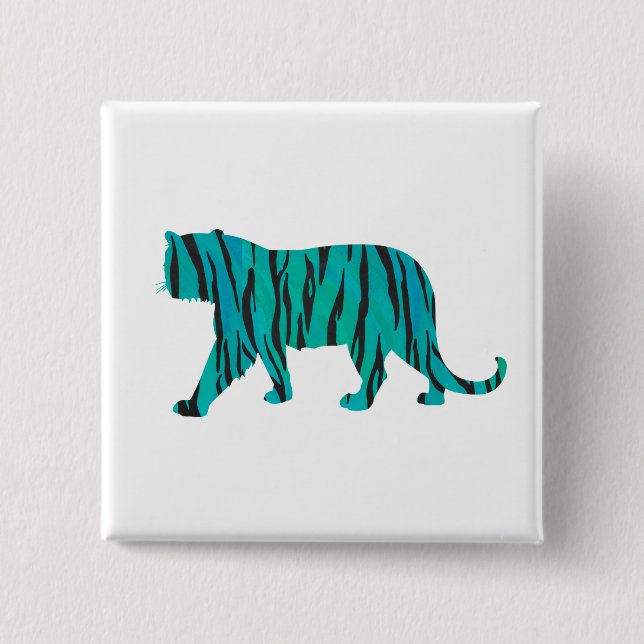 Tiger Black und Aquamarin Print Button (Vorderseite)