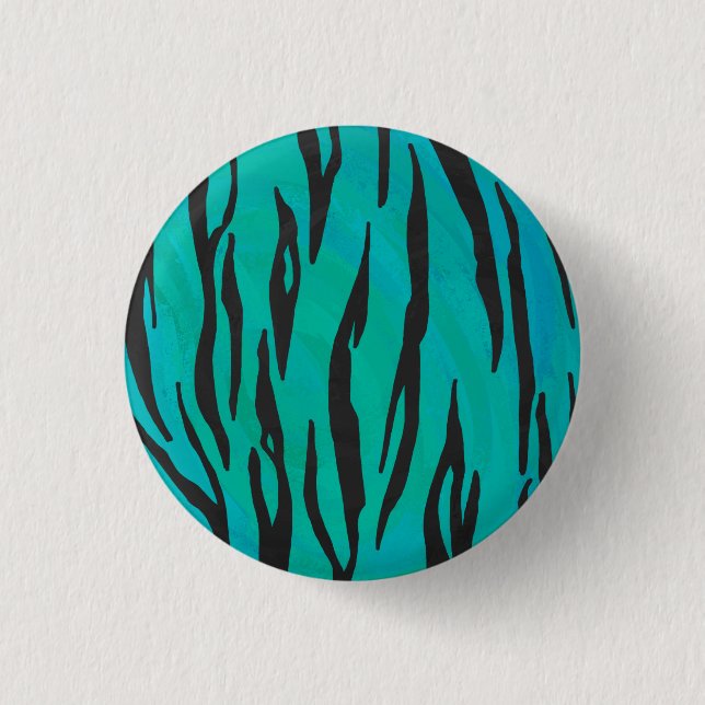 Tiger Black und Aquamarin Print Button (Vorderseite)