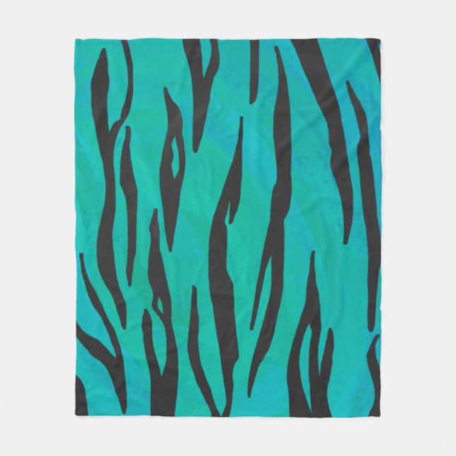 Tiger Black und Aquamarin Print Fleecedecke (Vorderseite)
