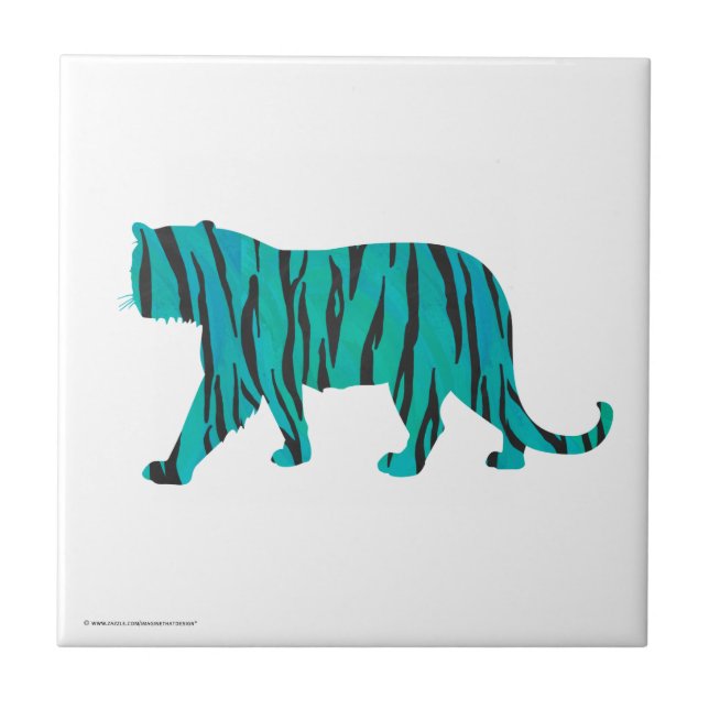 Tiger Black und Aquamarin Print Fliese (Vorderseite)
