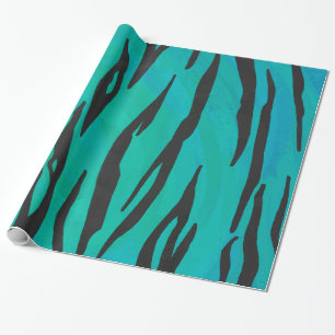 Tiger Black und Aquamarin Print Geschenkpapier