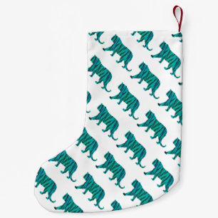 Tiger Black und Aquamarin Print Kleiner Weihnachtsstrumpf