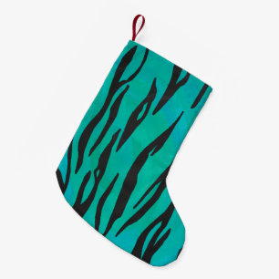 Tiger Black und Aquamarin Print Kleiner Weihnachtsstrumpf