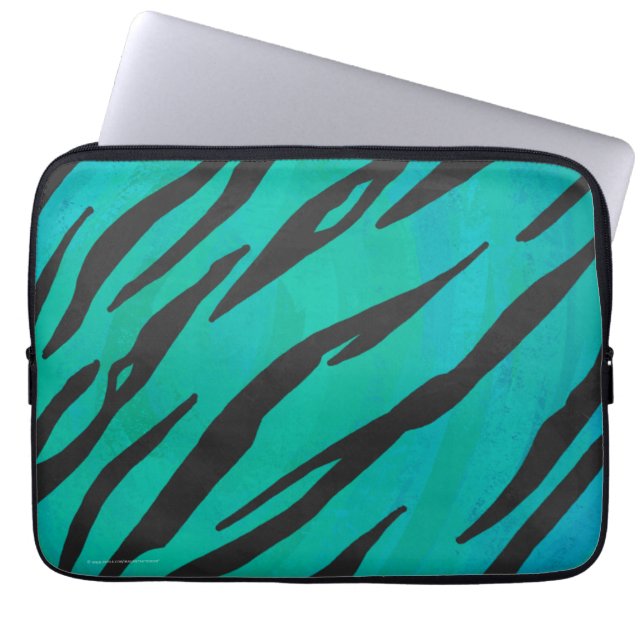 Tiger Black und Aquamarin Print Laptopschutzhülle (Vorderseite)