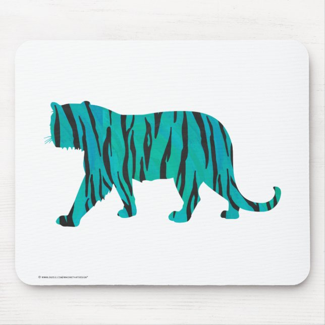 Tiger Black und Aquamarin Print Mousepad (Vorne)