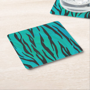 Tiger Black und Aquamarin Print Rechteckiger Pappuntersetzer