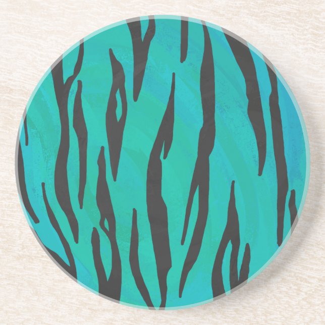 Tiger Black und Aquamarin Print Sandstein Untersetzer (Vorne)