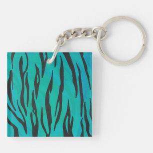 Tiger Black und Aquamarin Print Schlüsselanhänger