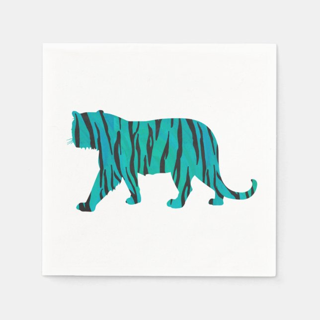 Tiger Black und Aquamarin Print Serviette (Vorderseite)