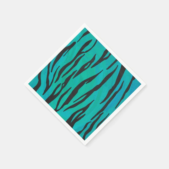 Tiger Black und Aquamarin Print Serviette (Ecke)