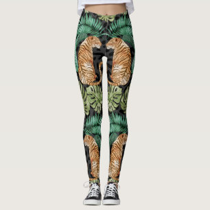 Tiger-Blätter: Wasserfarbiger Dschungel Nahtlos. Leggings