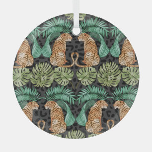 Tiger-Blätter: Wasserfarbiger Dschungel Nahtlos. Ornament Aus Glas