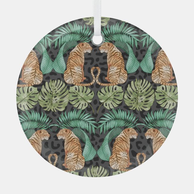 Tiger-Blätter: Wasserfarbiger Dschungel Nahtlos. Ornament Aus Glas (Vorderseite)
